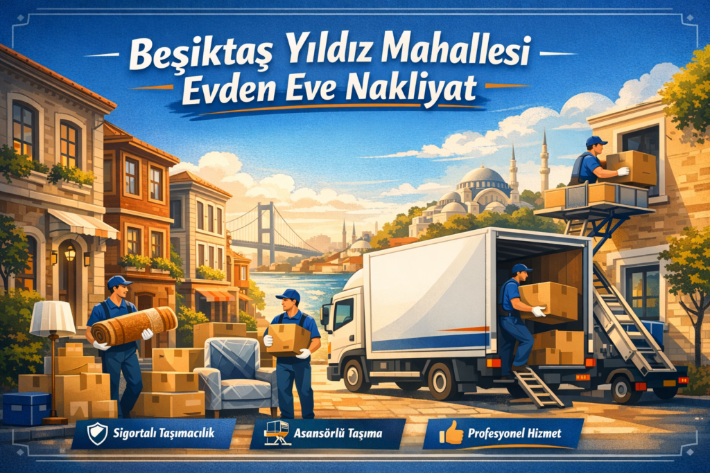 Beşiktaş Yıldız Mahallesi Evden Eve Nakliyat hizmeti ile eşyalarınızı güvenle taşıyın. Asansörlü taşımacılık, sigortalı nakliye, profesyonel paketleme ve uygun fiyat seçenekleriyle Yıldız Mahallesi’nde sorunsuz taşınmanın tüm detayları bu rehberde!